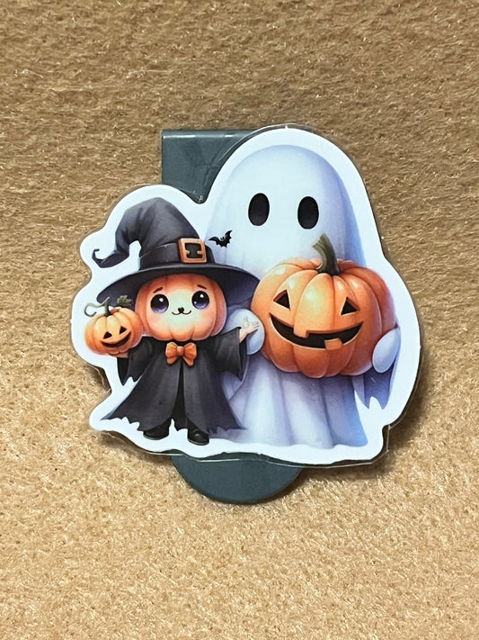 Ghost and pumpkin witch